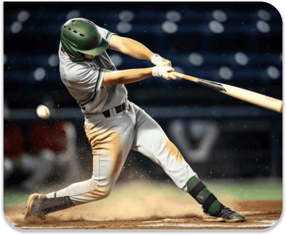 A baseball player swinging at the ball