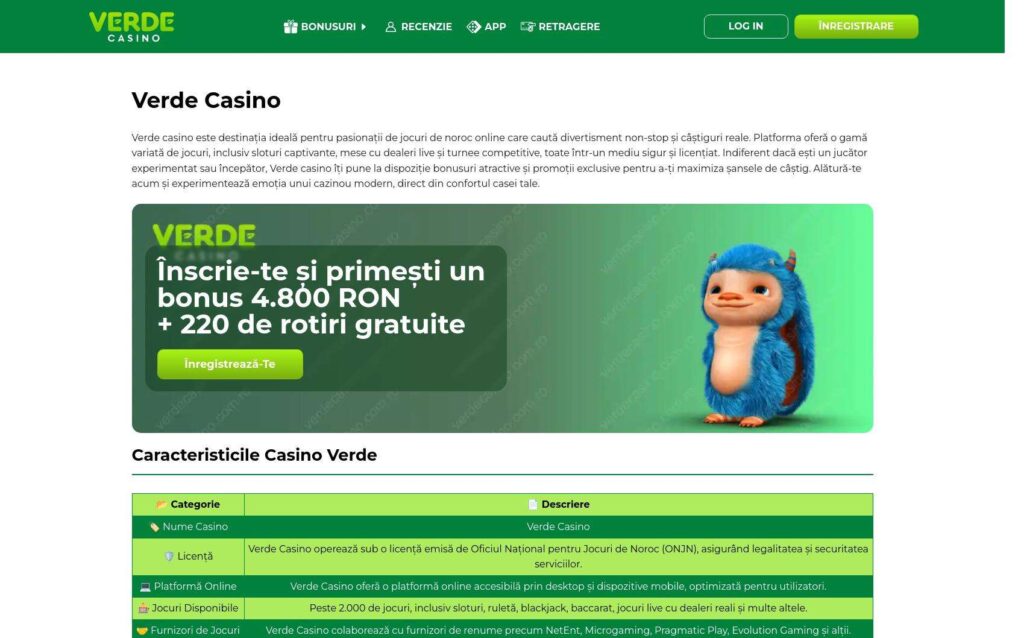 Verde Casino website with promotional offer.