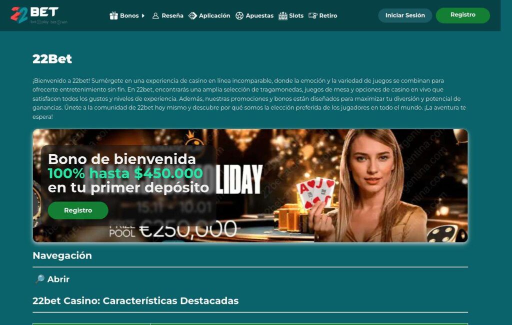 Online casino homepage with welcome bonus offer.