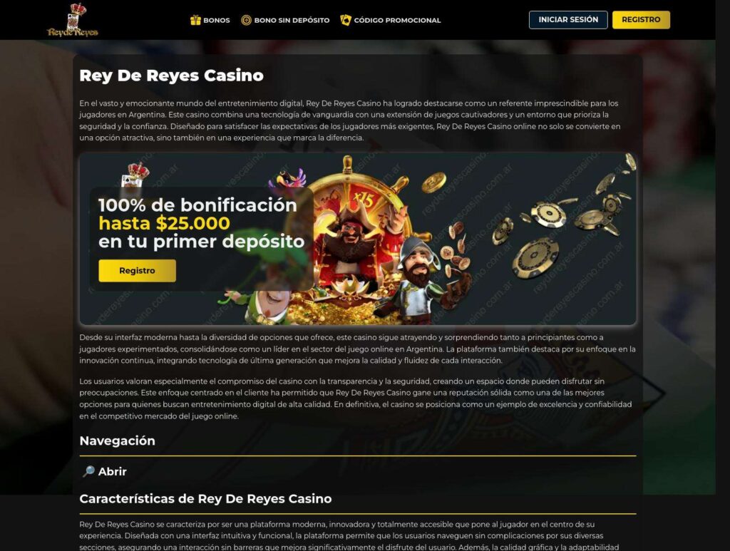 Rey De Reyes Casino webpage promotional banner.