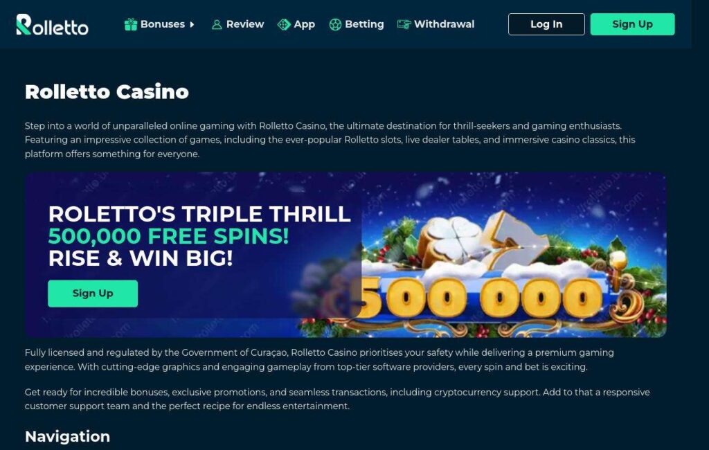 Online casino promotion with 500,000 free spins.