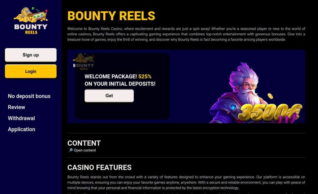 Online casino website with welcome package offer.