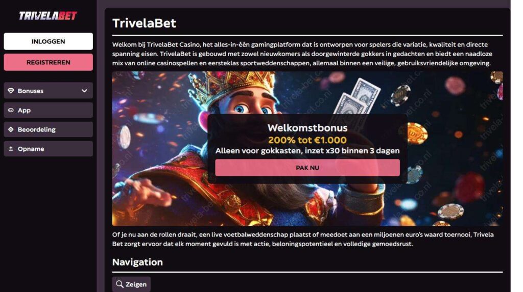 Online casino welcome bonus promotion page.