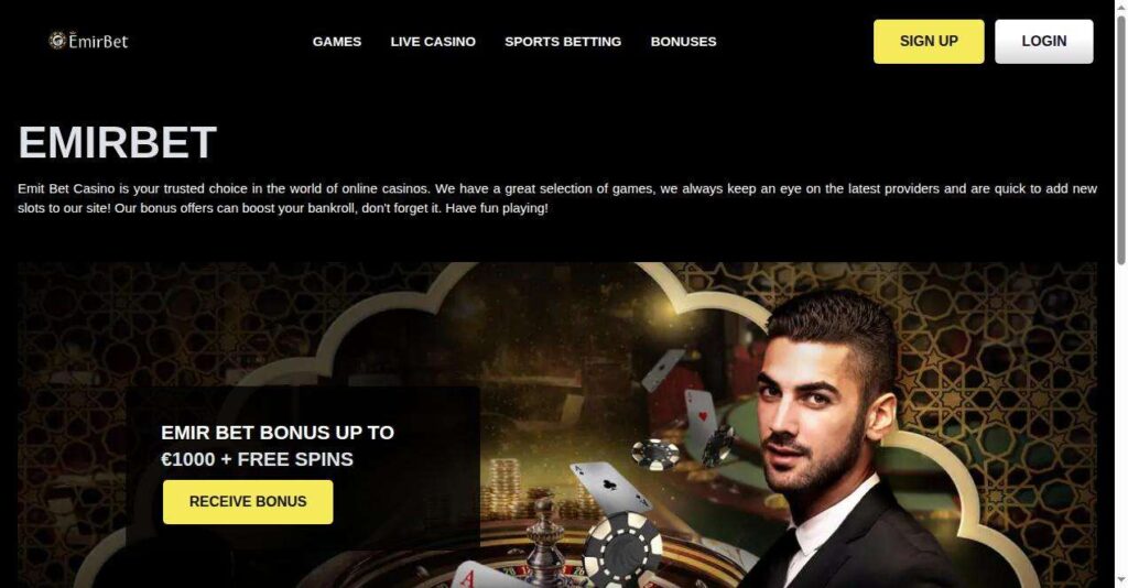 Man at casino table with promotional offer.