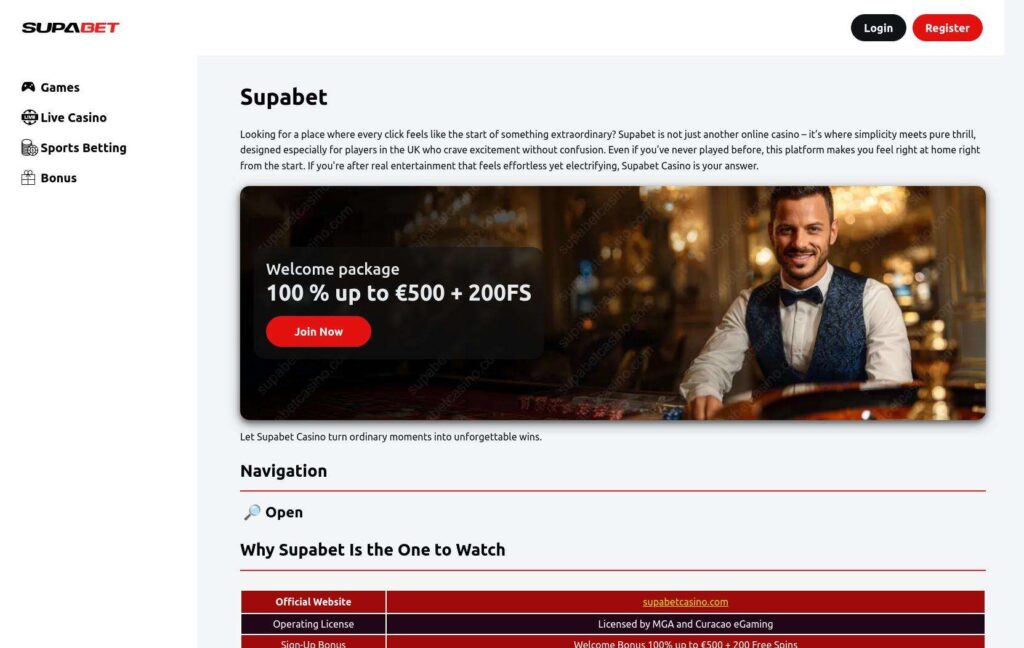 Online casino promotion with welcome package offer.